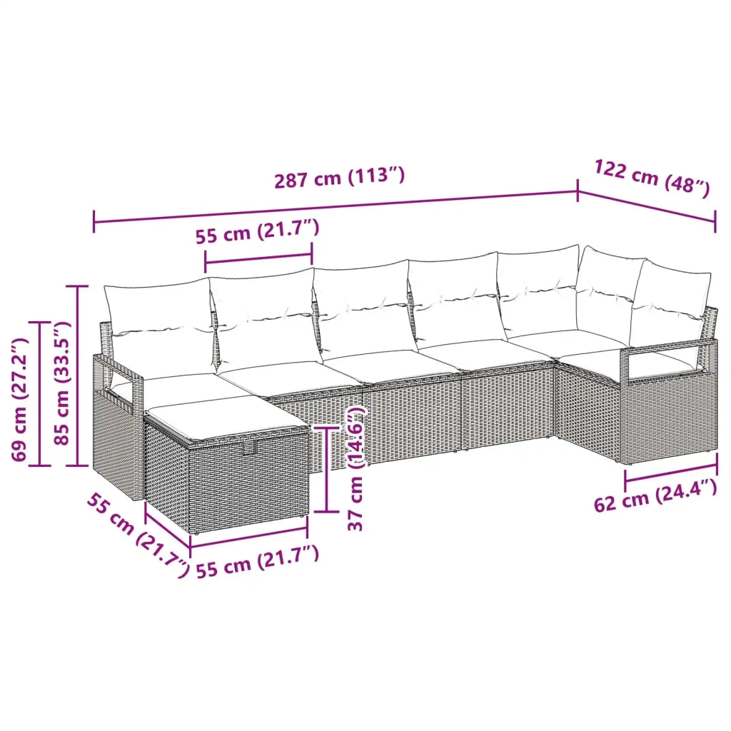 Set di divani con cuscino 7 pcs Nero e Turchese polyrattan 3359205