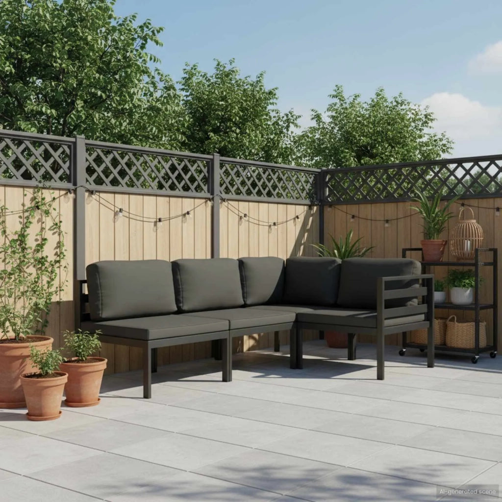 Set Divani da Giardino 4 pz con Cuscini in Alluminio Antracite 49231