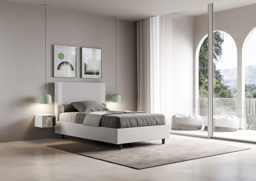 Letto 1 Piazza e Mezzo 130x200 cm con Rete e Contenitore Goya Bianco