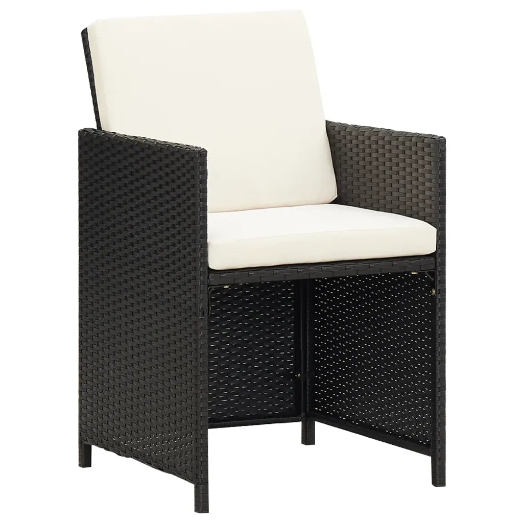 Set da Pranzo da Giardino 7 pz Nero con Cuscini in Polyrattan 3095530
