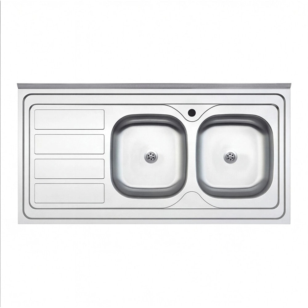 Lavello cucina da appoggio 120x60 due vasche con gocciolatoio sinistro SA46SX