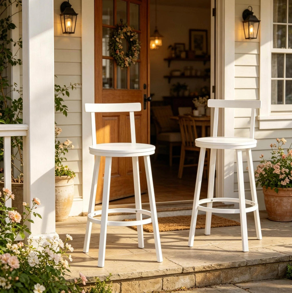 SGABELLO Bar con Schienale 65 cm Bianco MDF e Metallo Set da 2 pezzi