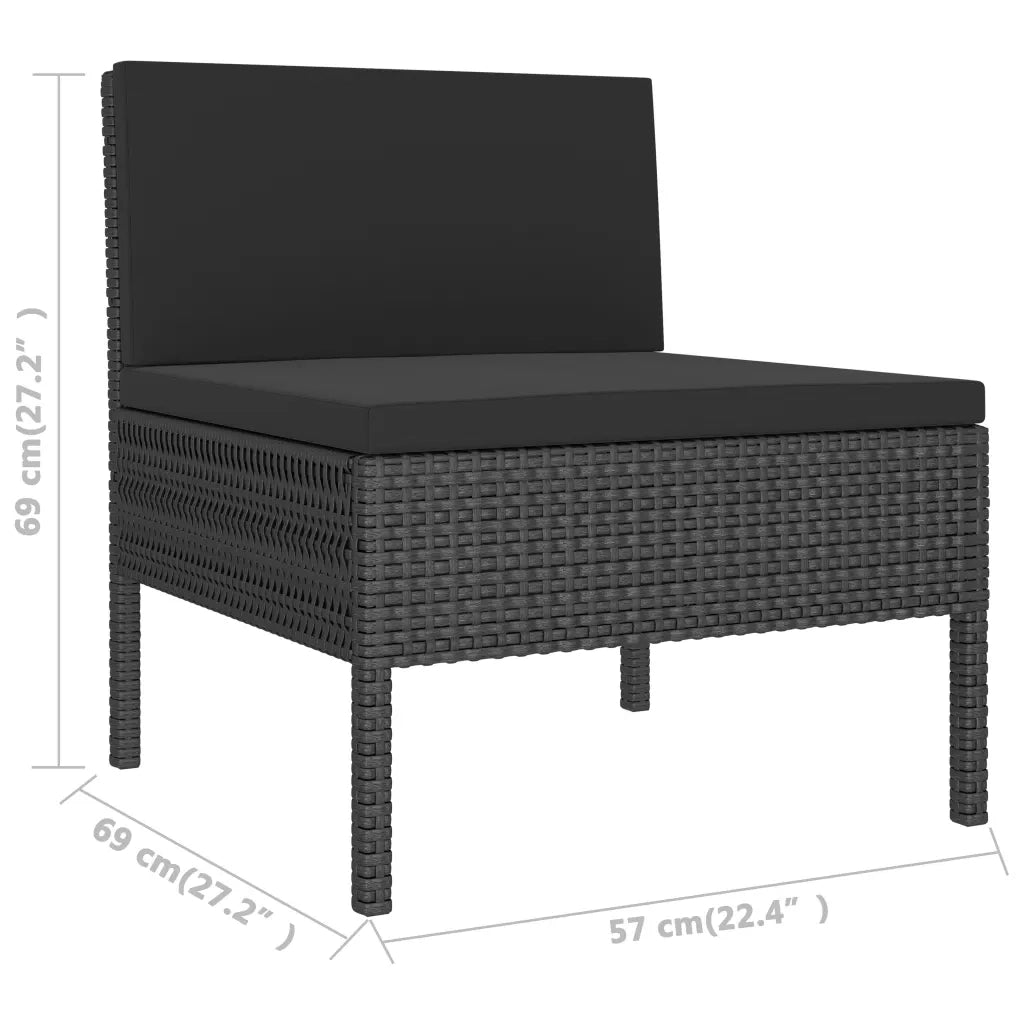 Set Divani da Giardino 3 pz con Cuscini in Polyrattan Nero 310187