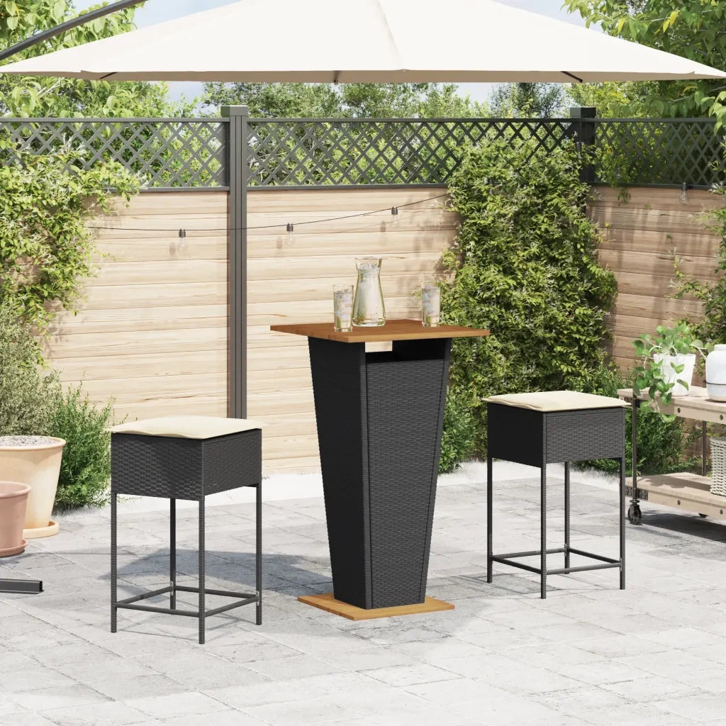 Set Bar da Giardino 3 pz con Cuscini in Polyrattan Nero 3261476