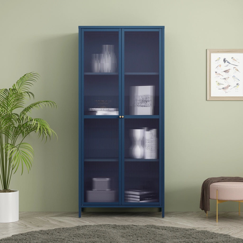 Armadio a Vetrata Säkylä con 4 Scomparti 180 x 80 x 35 cm in Acciaio - Blu Marino [en.casa]