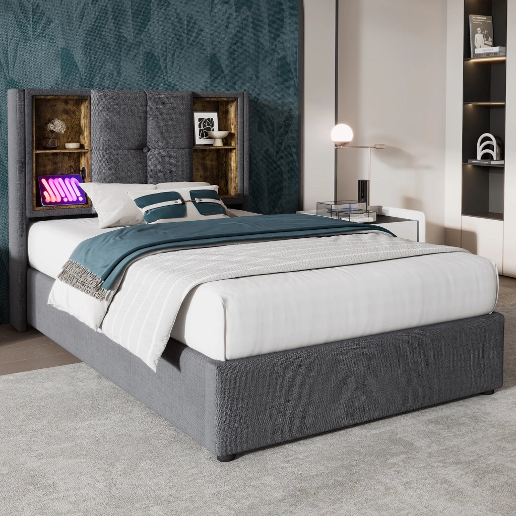 Letto singolo imbottito 90x200 cm con ricarica wireless