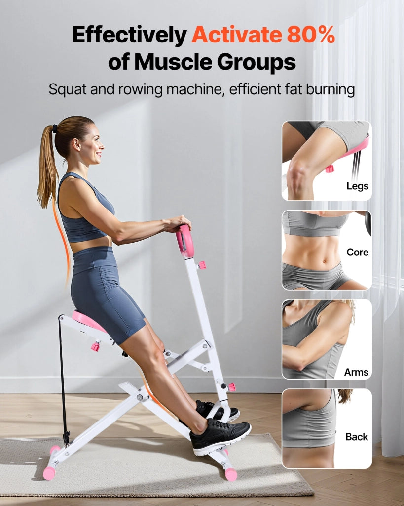 Macchina per Squat Profondi YZJ-523-3-P Attrezzo Pieghevole per Glutei e Gambe Regolabile 5 Livelli Bianca e Rosa per Casa