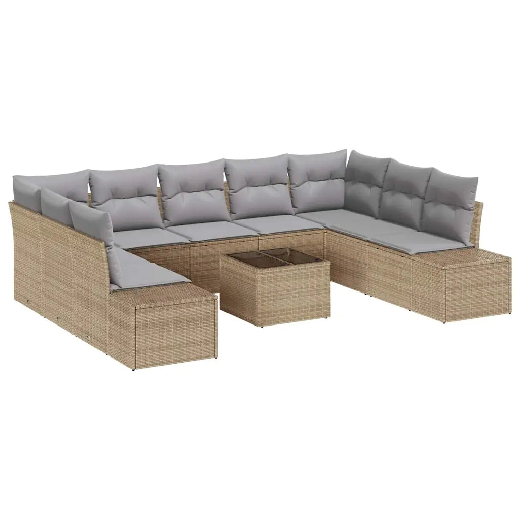 Set Divano da Giardino 9 pcs Beige e Grigio Chiaro Polyrattan 3355899