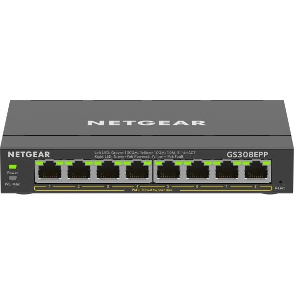 Netgear gs308epp gestito l2/l3 gigabit ethernet (10/100/1000) supporto power over ethernet (poe) nero - GS308EPP-100PES