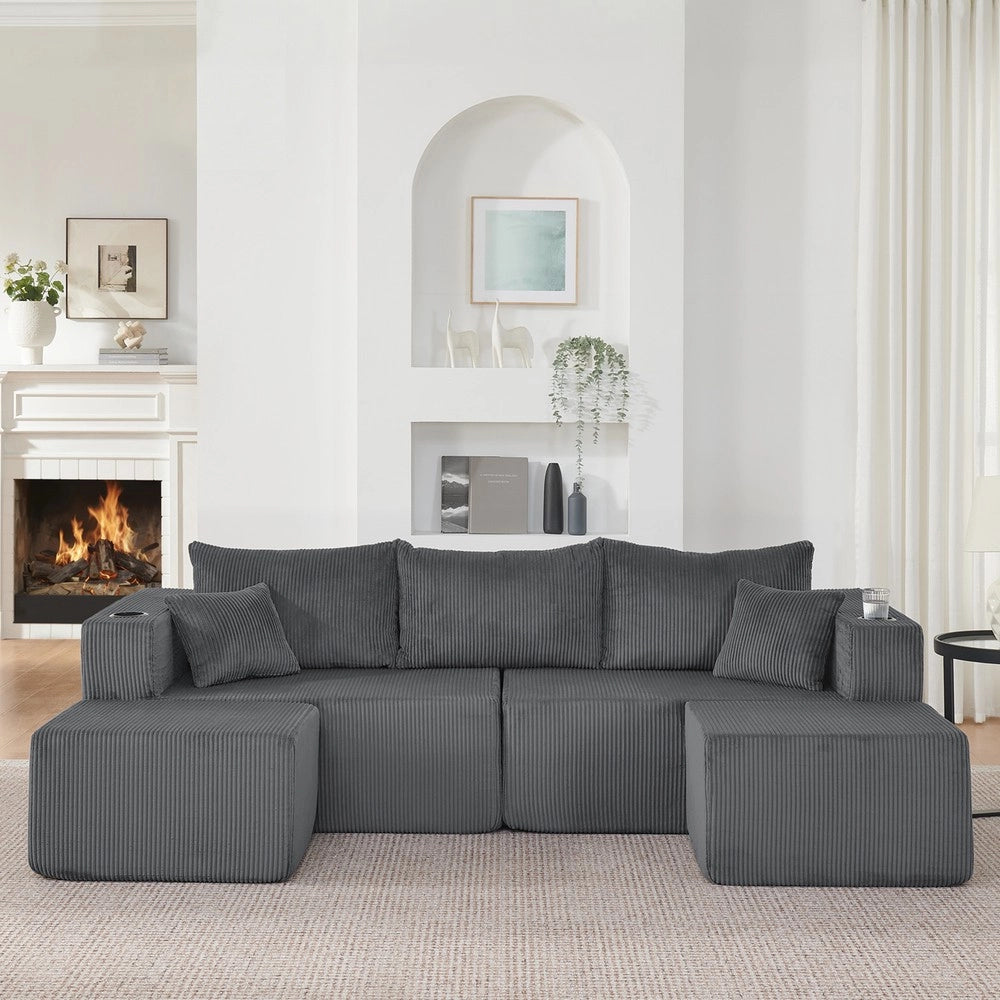 Divano angolare 3 posti ¨C Minimal ¨C velluto grigio imbottito con cuscini