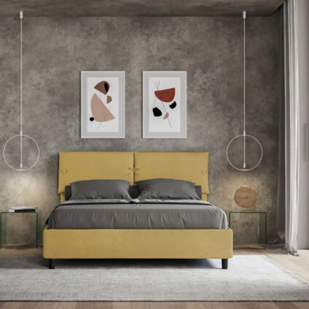 Letto matrimoniale senza rete imbottito 160x190 microfibra ocra Sleeper