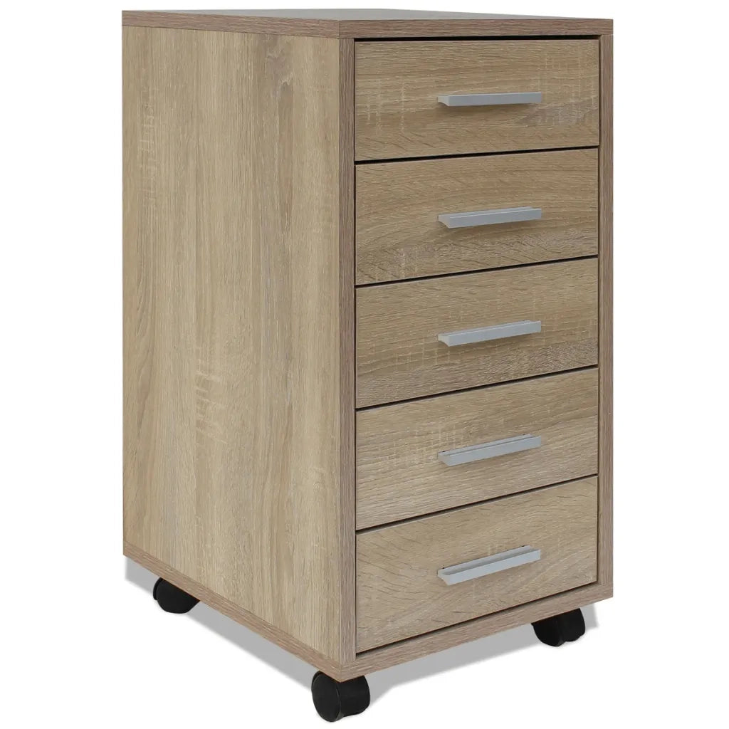 Cassettiera da Ufficio con Ruote 5 Cassetti Rovere 243063