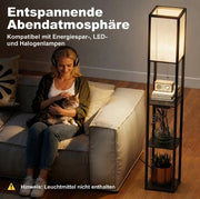 Lampada da Terra LED Nera con Mensole, Dimmerabile, Interruttore a Catena e Prese USB-C, USB-A e Elettrica