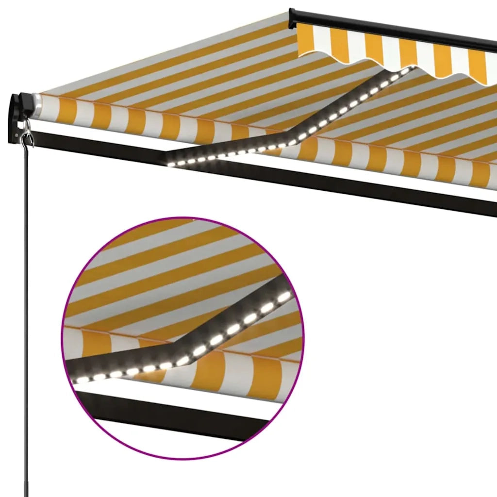 Tenda da Sole Manuale con LED 500x300cm Giallo e Bianco 3069143
