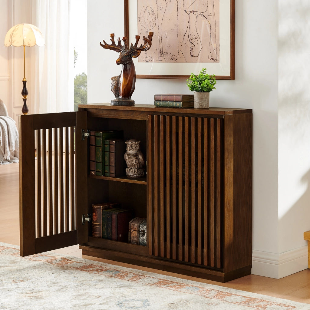 Credenza 99x23.5x82.6 cm con 2 aperture per prese in MDF noce