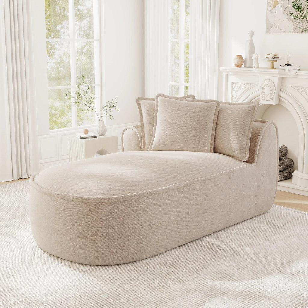 Divano senza struttura con chaise longue in ciniglia tortora chiaro con seduta profonda circa 122 cm