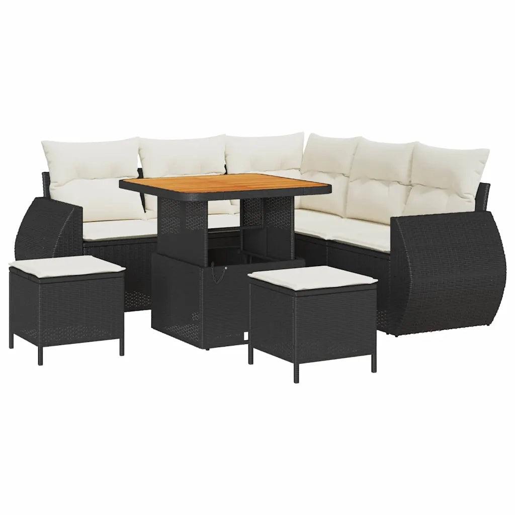 Set Divano da Giardino 8 pcs Nero e Crema polyrattan 3363820