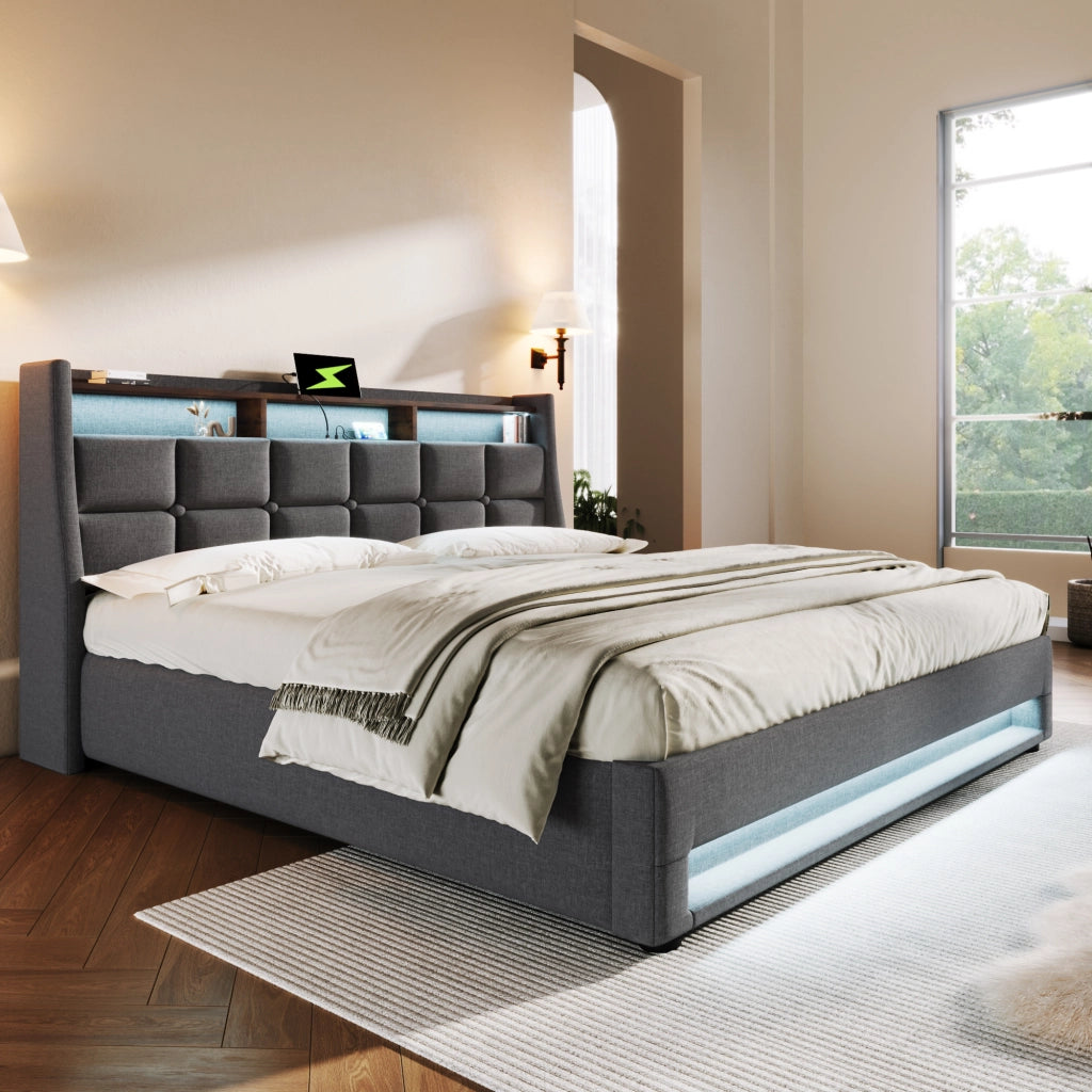 Letto contenitore imbottito grigio 160x200 cm