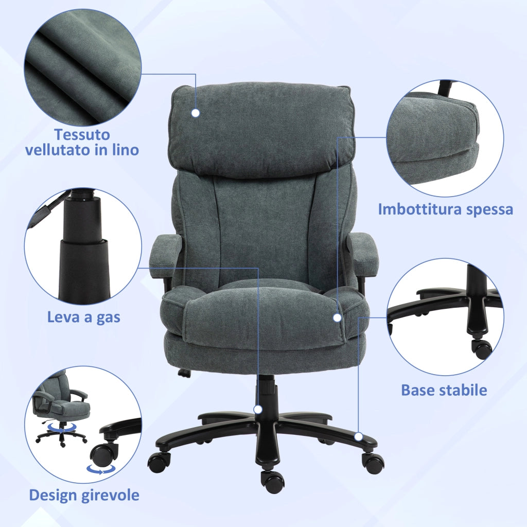 Sedia da Ufficio Girevole e Inclinabile ¨C Minimal ¨C Grigio Tessuto Velluto