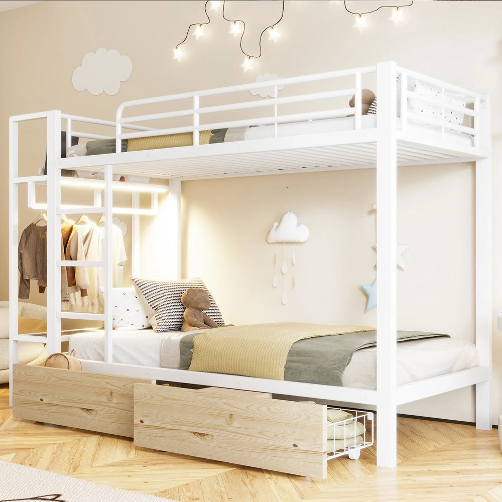 Letto a Castello con LED e Cassetti ¨C Xylo ¨C Bianco, 90x200 cm