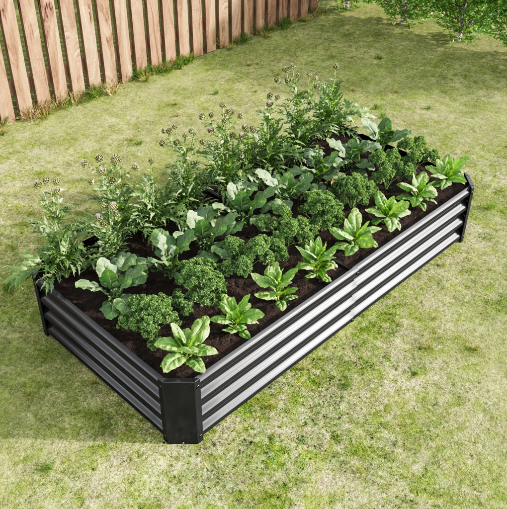 Aiola rialzata in acciaio zincato 180x91x30 cm per orto e giardino, struttura resistente senza fondo