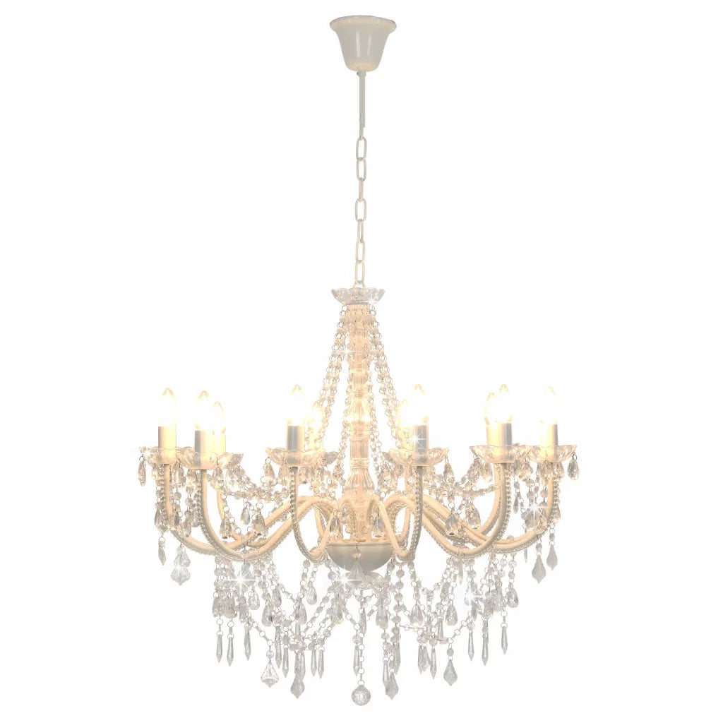 Lampadario con Perline Bianco 12 Lampadine E14 281608