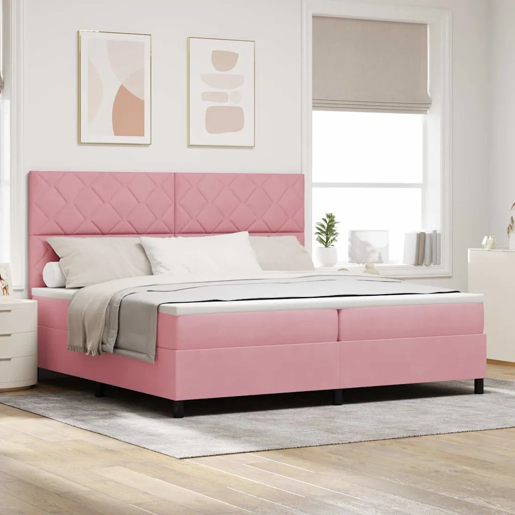 Letto a molle con materasso Rosa 200 x 200 cm Velluto 3339925