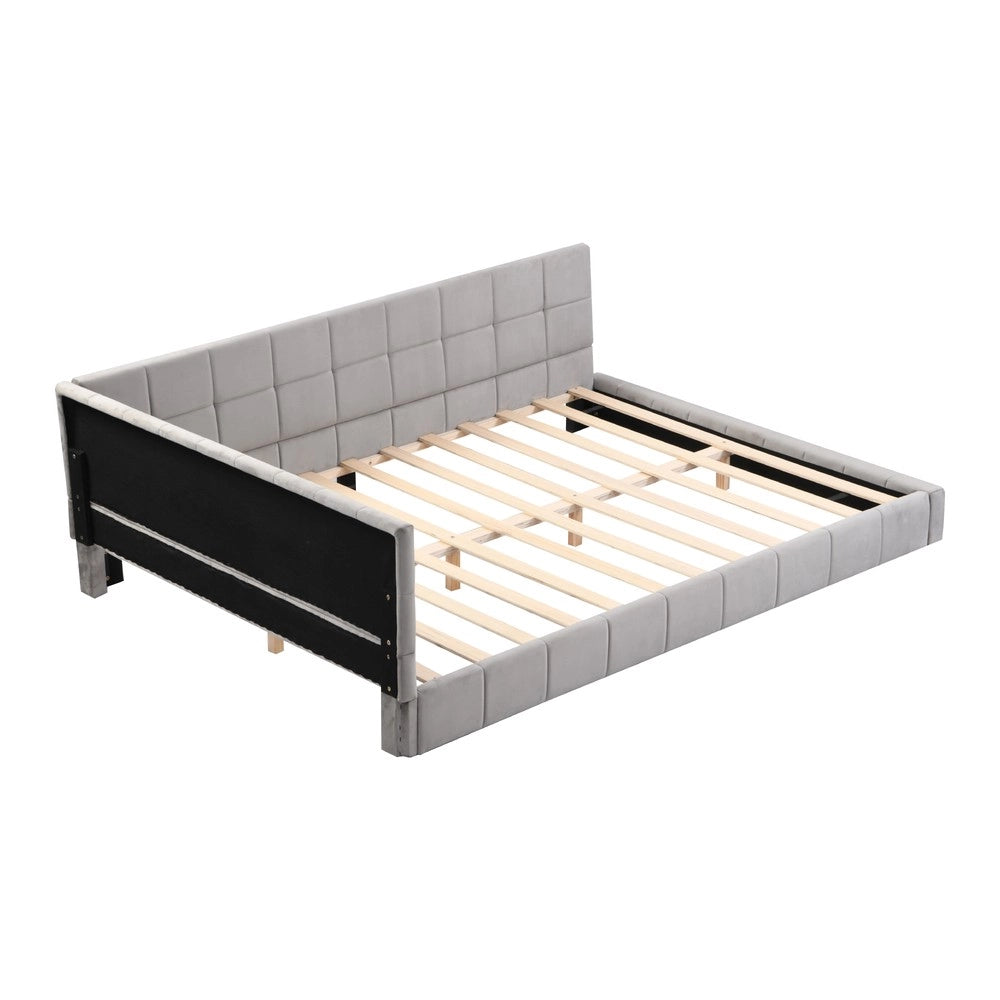 Letto Imbottito con Rete a Doghe ¨C MINIMAL ¨C Velluto Grigio 140x200
