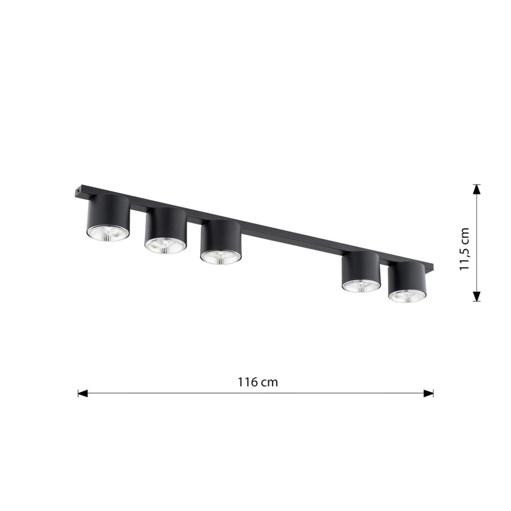Barra faretti nera minimal 116 cm 5xES111 NANO Emibig