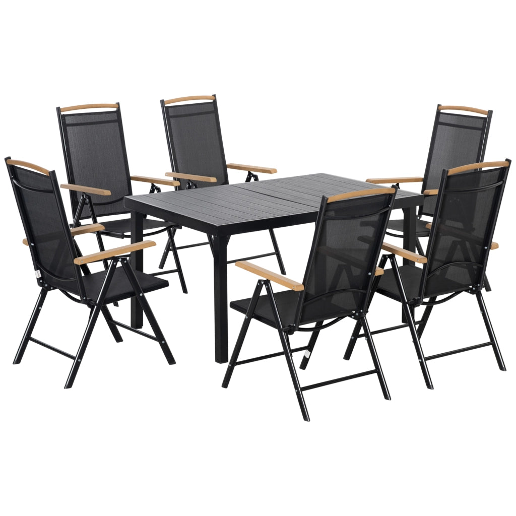 SET DA GIARDINO PIEGHEVOLE 6 POSTI 140x90 cm Alluminio Nero
