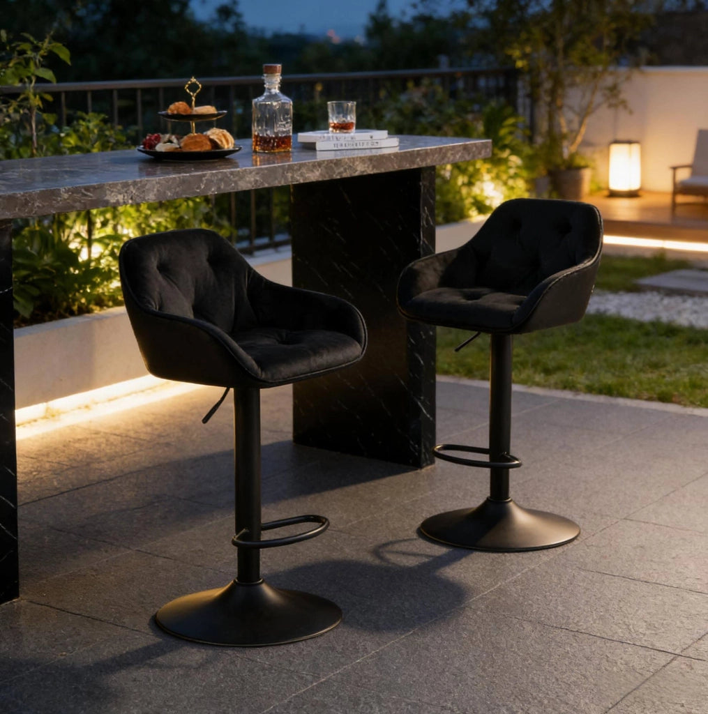 SGABELLO BAR Regolabile 62,5-84 cm in Velluto Nero Set da 2 pezzi