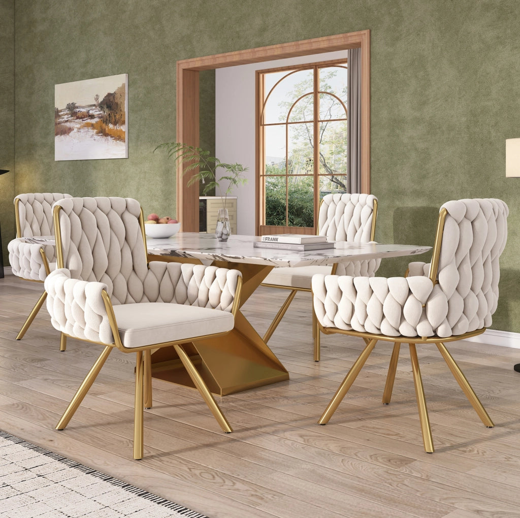 Sedia da pranzo girevole 360° in velluto beige; set 2 pezzi