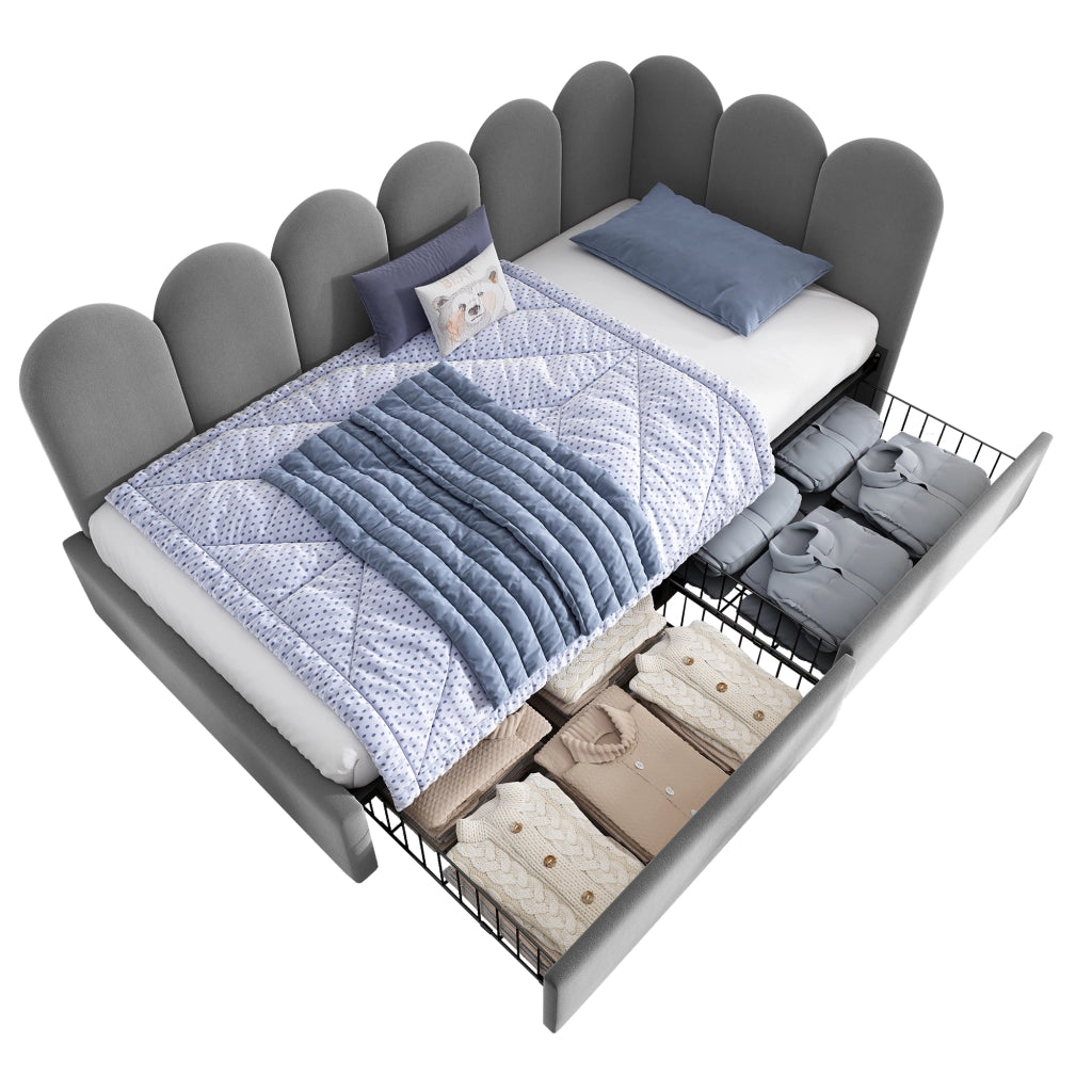 Letto singolo contenitore in velluto grigio 90x190 cm