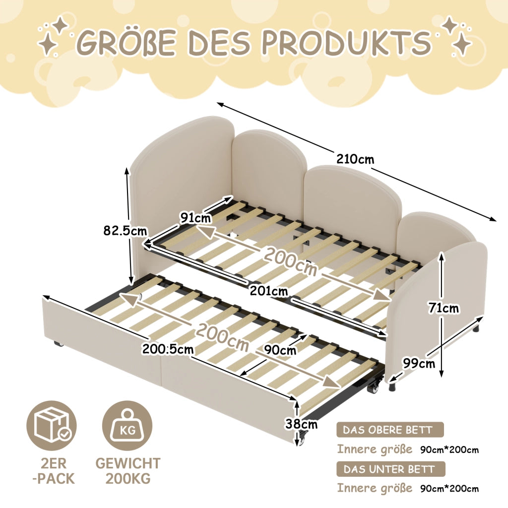 Daybed in velluto con cassetti, 90x200 cm