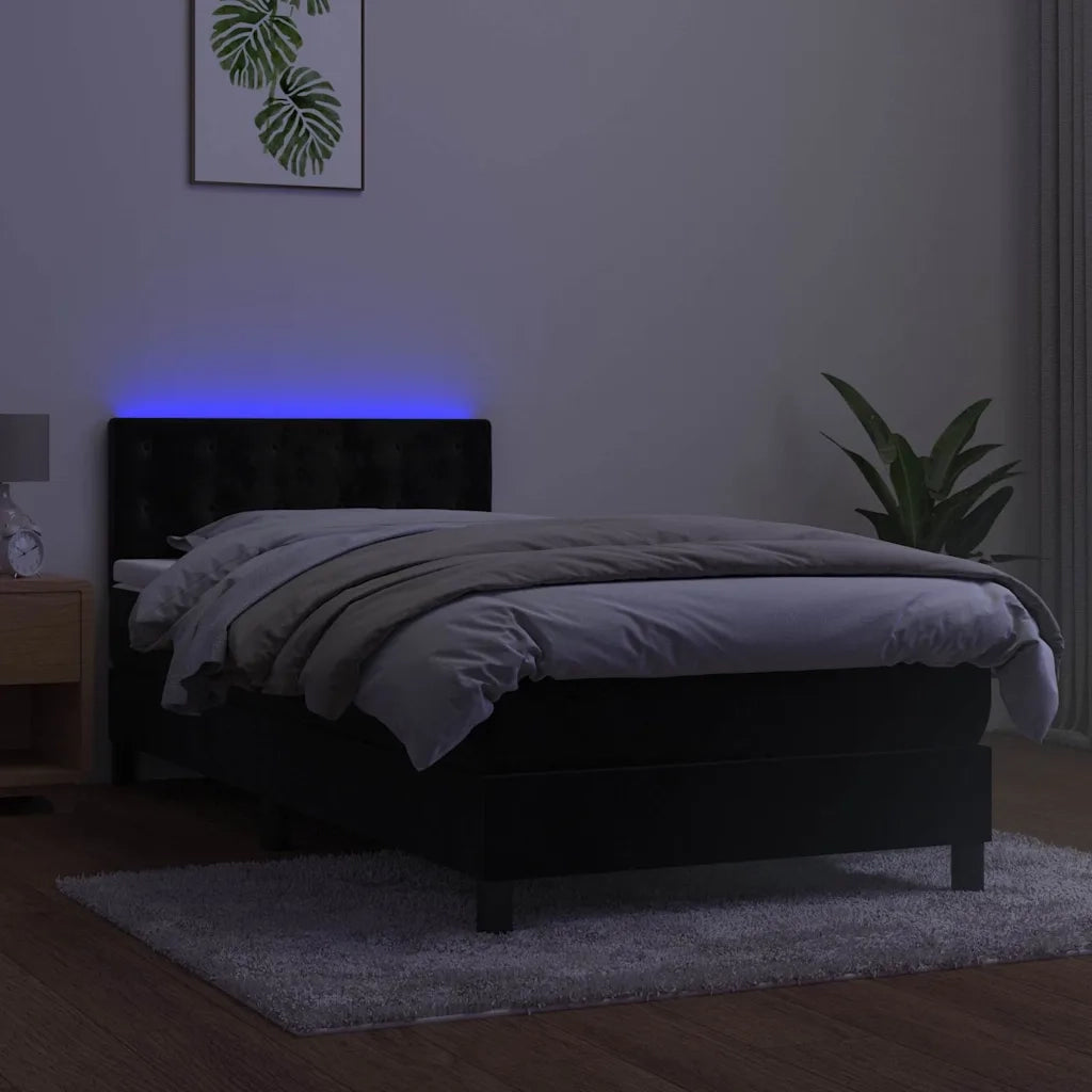 Letto a Molle con Materasso e LED Nero 100x200 cm in Velluto 3134629