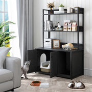 MOBILETTO LETTIERA per gatti con scaffali 3 livelli, nero, MDF e metallo