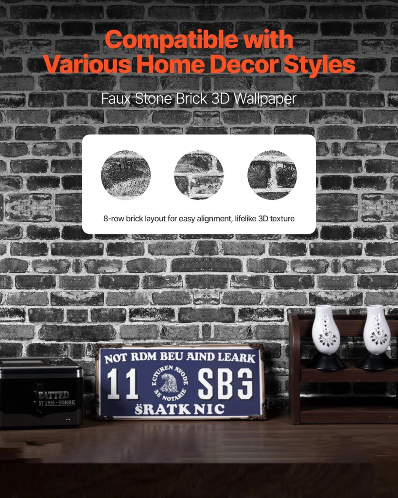Carta da parati autoadesiva 45 cm x 10 m in PVC effetto mattone grigio B0-071-1 impermeabile per decorazione casa e fai da te