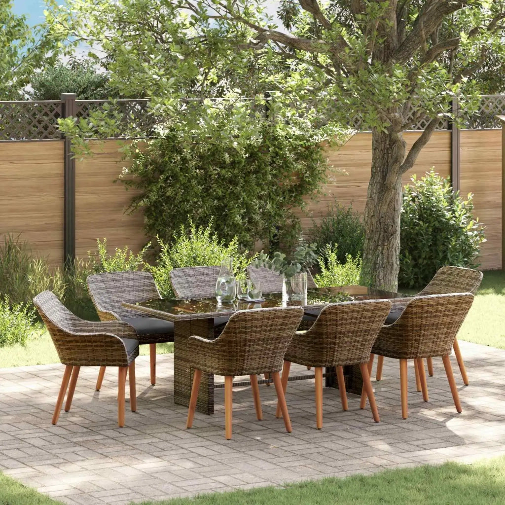 Set da Pranzo per Giardino con cuscino 9 pcs Grigio polyrattan 3261626