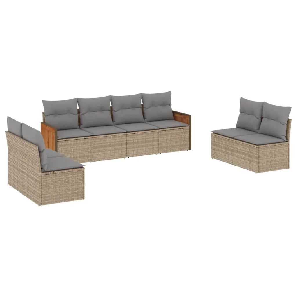 Set Divano da Giardino 8 pz con Cuscini Beige in Polyrattan 3227571
