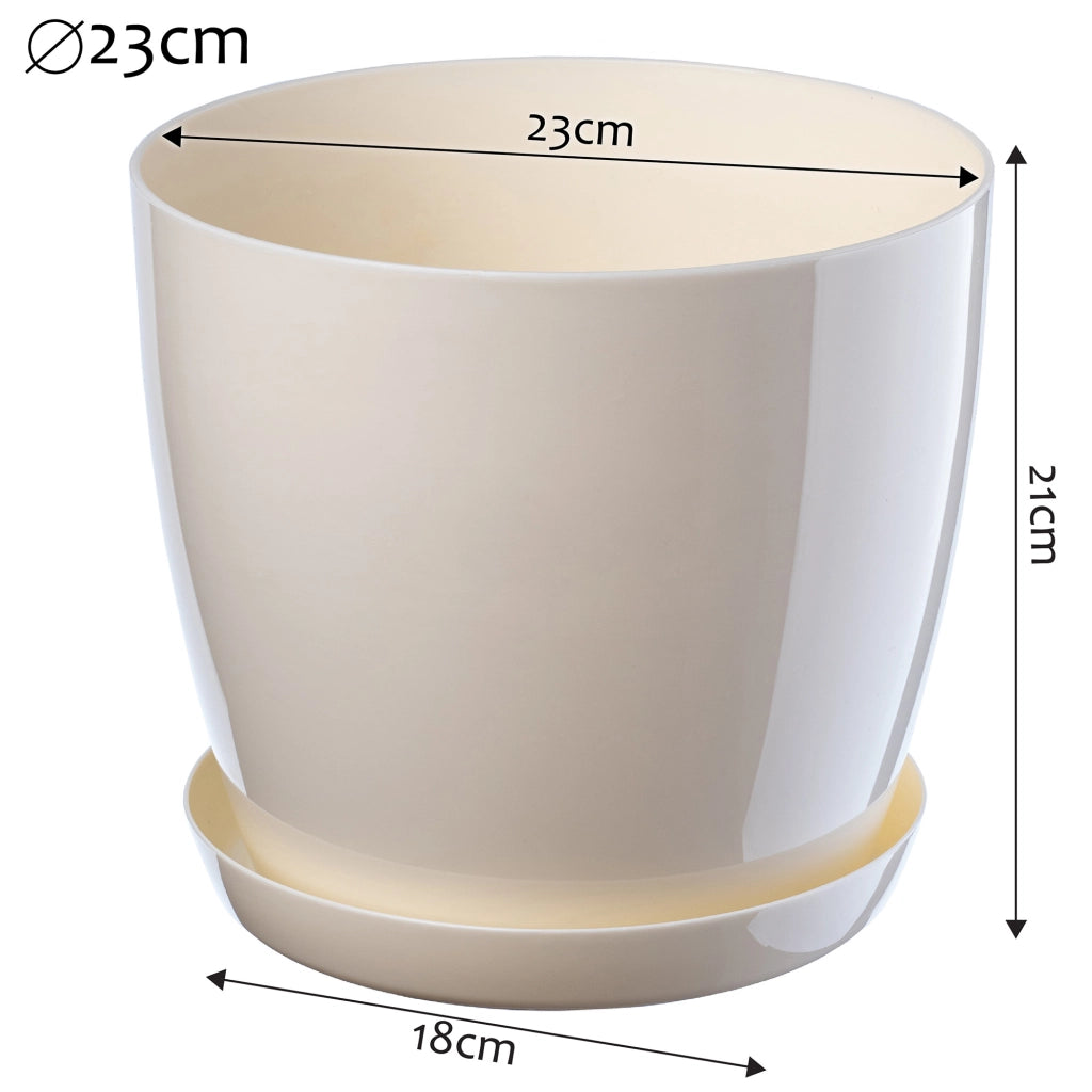 Vaso da fiori KADAX con sottovaso, coperchio in plastica, 23 cm, colore crema, Kadax