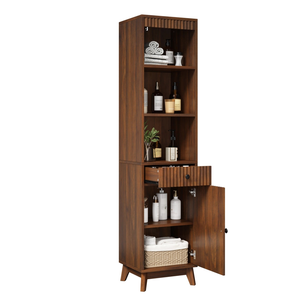 Mobiletto bagno a colonna 172 cm color noce con anta reversibile e cassetto; armadietto a terra in MDF 40x36 cm
