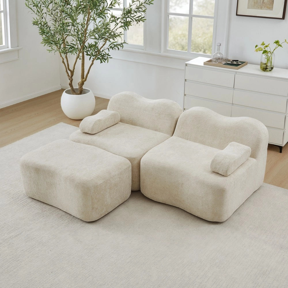 Divano Modulare Angolare 2 Posti con Pouf ¨C Xylo ¨C Beige, Braccioli Mobili