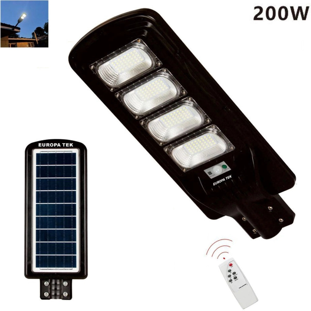 LAMPIONE SOLARE  STRADALE FARO LED ESTERNO SENSORE DI MOVIMENTO TELECOMANDO 200W