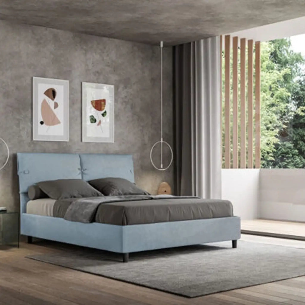Letto matrimoniale senza rete imbottito 160x210 microfibra azzurro Sleeper