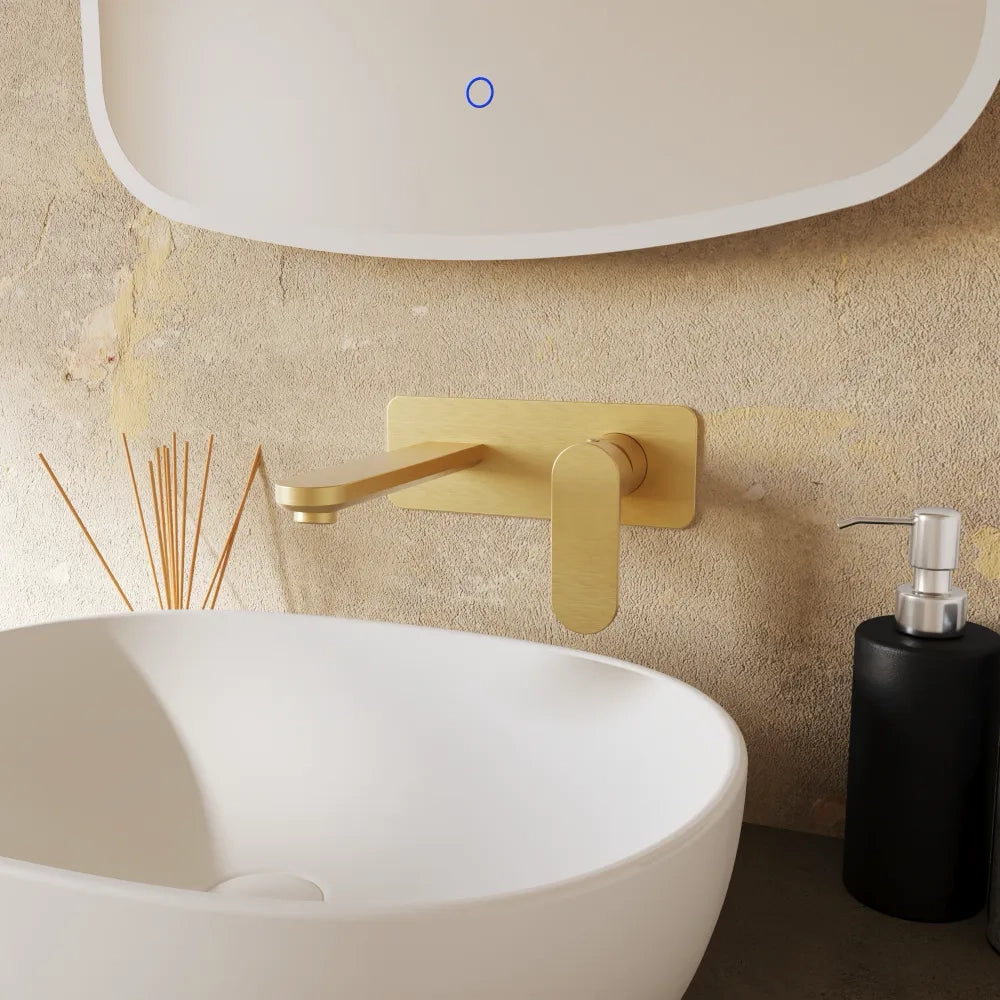 Miscelatore lavabo ad incasso placca squadrata oro spazzolato | Meryl