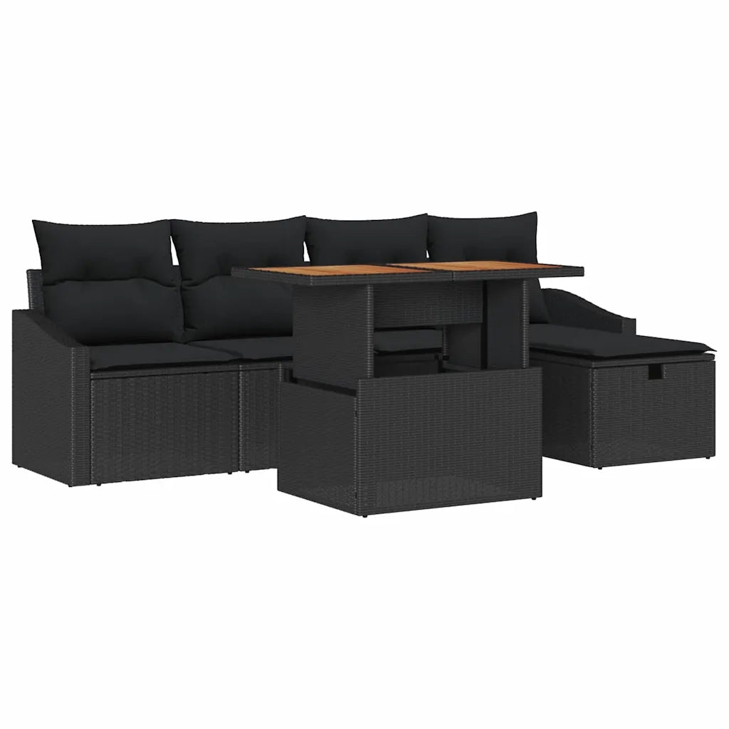 Set Divano da Giardino con cuscino 6 pcs Nero polyrattan 3360020