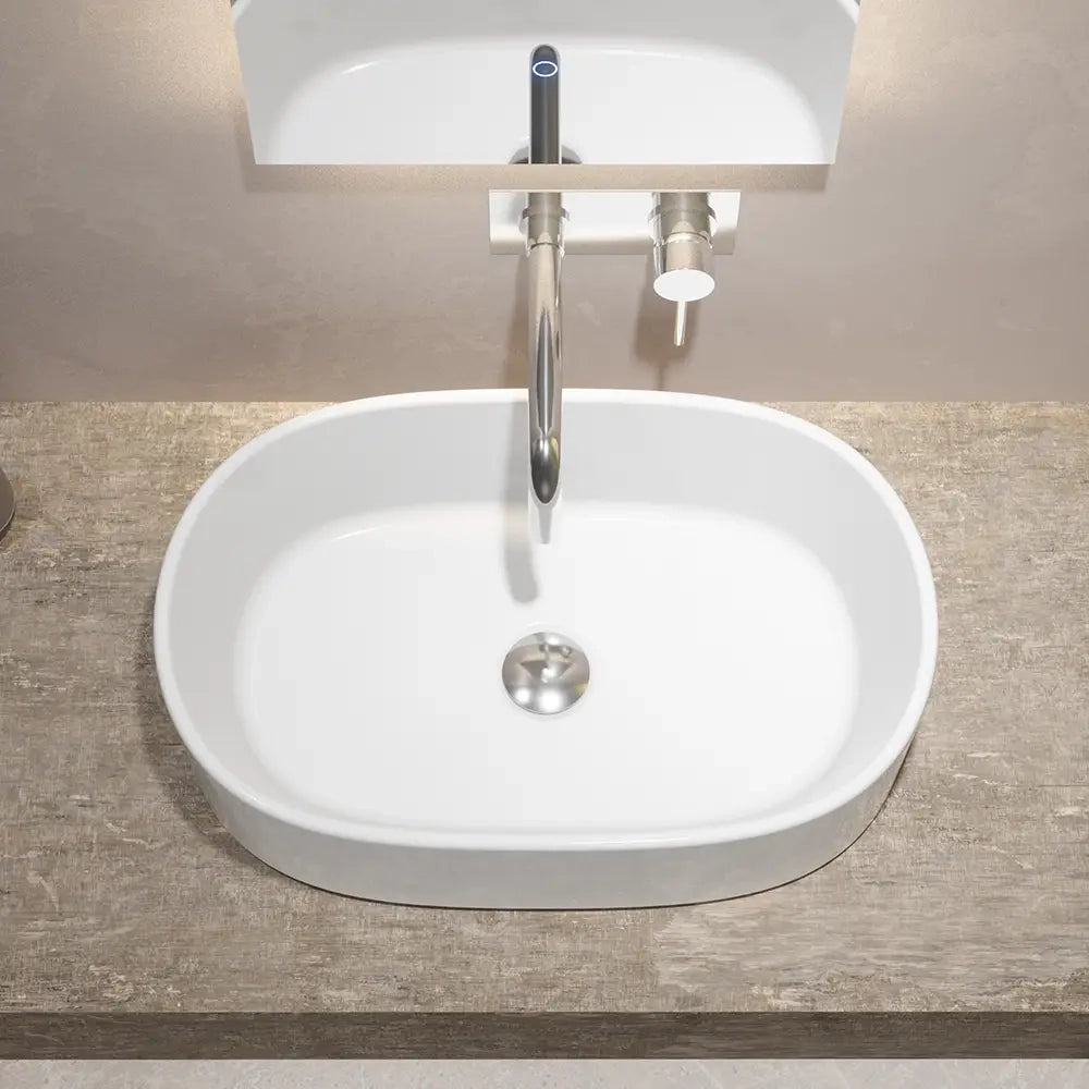 Lavabo da appoggio ovale 55,5/56,5x36,5x15 cm Bianco
