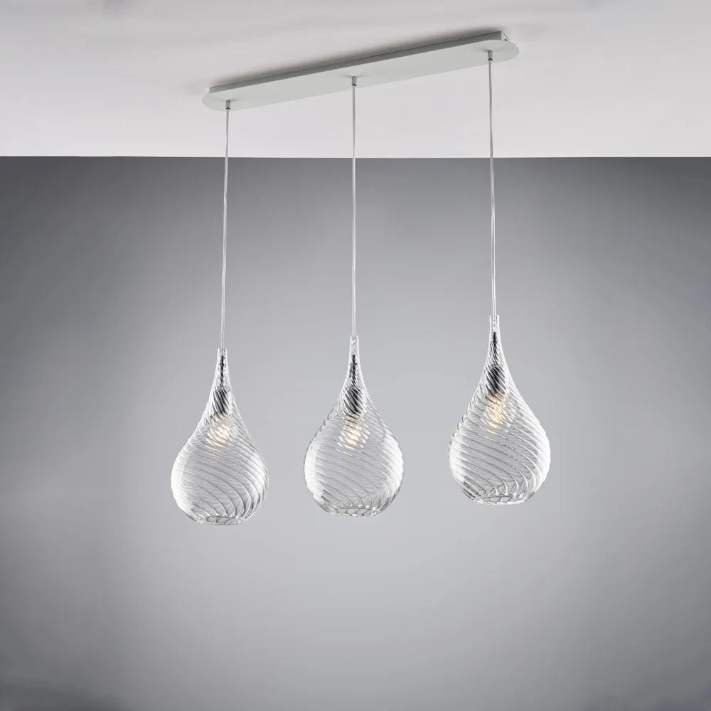 Lampadario Binario Moderno Pluvia Metallo Trasparente 3 Luci E27