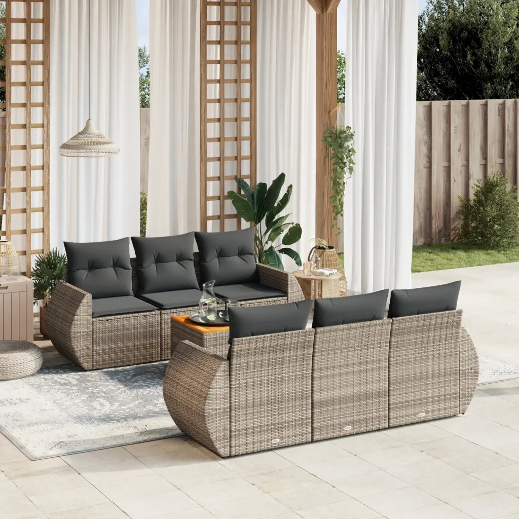 Set Divani da Giardino 7 pz con Cuscini Grigio in Polyrattan