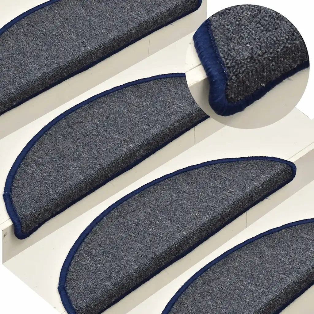 Tappetini per scale 30 pz 56x17x3 cm Grigio scuro e blu semicircolari 3365743
